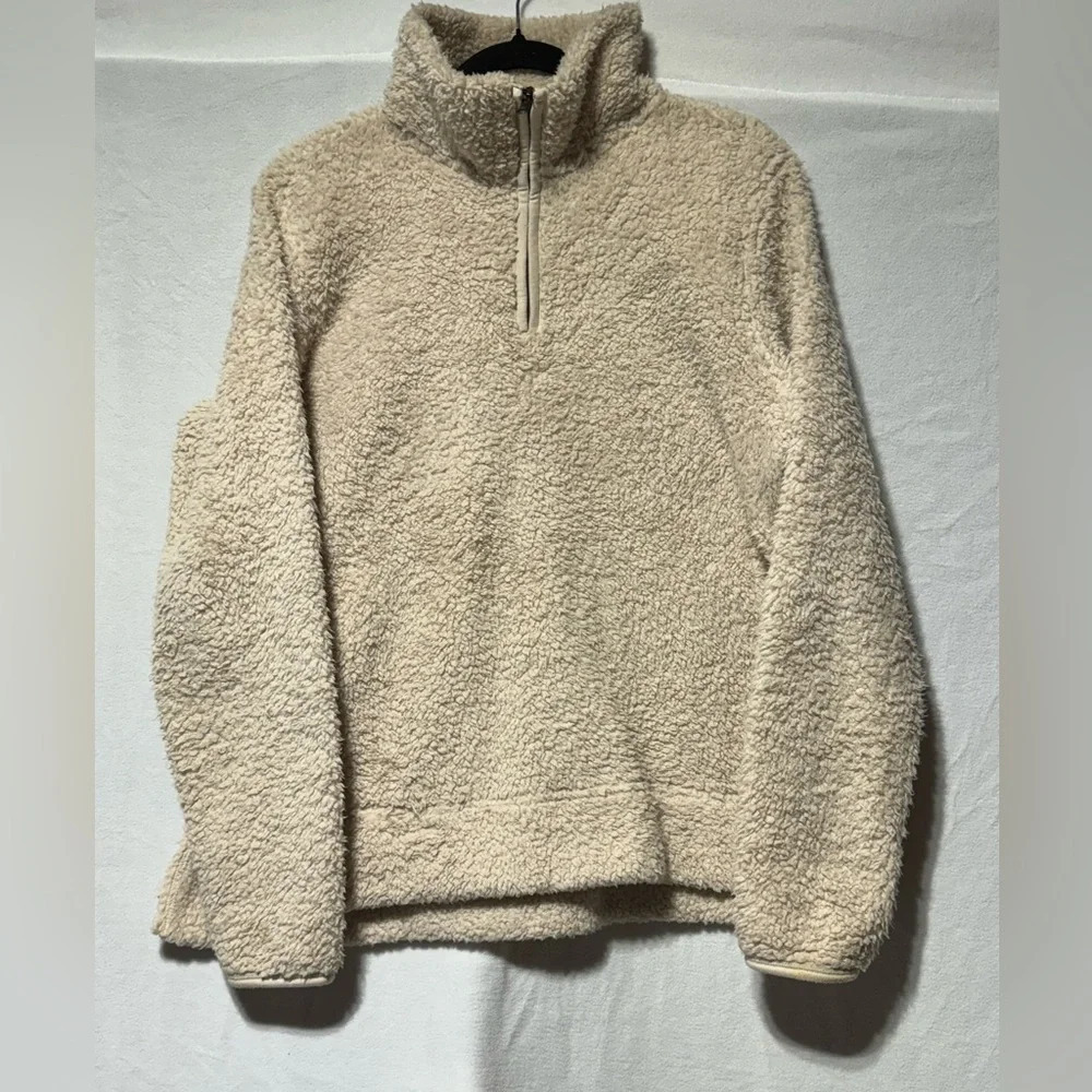 Sonoma Supersoft Tan Sherpa Quarter-Zip Sweater Top Size Large